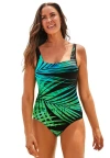 Swimsuits For All Chlorine Resistant Square Neck Tummy Control One Piece Swimsuit In Green