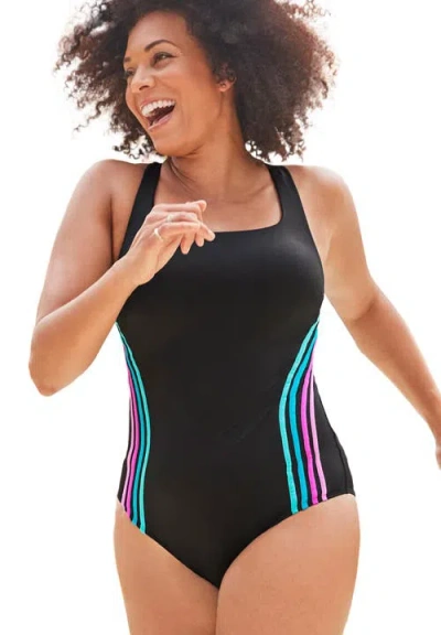 Swimsuits For All Chlorine Resistant Strappy Crossback One Piece Swimsuit In Black