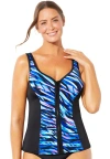 Swimsuits For All Chlorine Resistant Sweetheart Zip Front Tankini Top In Black
