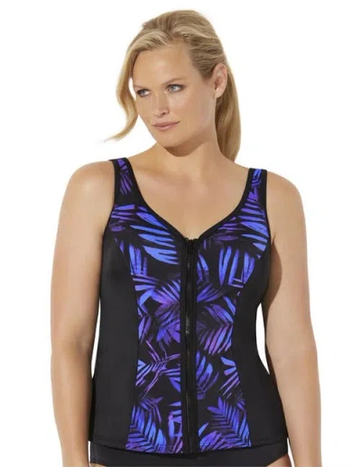 Swimsuits For All Chlorine Resistant Sweetheart Zip Front Tankini Top In Blue