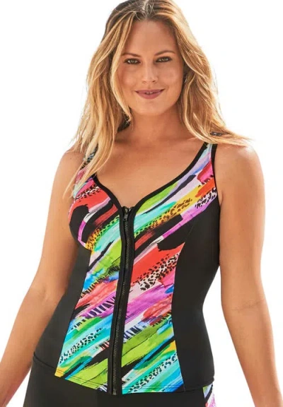 Swimsuits For All Chlorine Resistant Sweetheart Zip Front Tankini Top In Multi