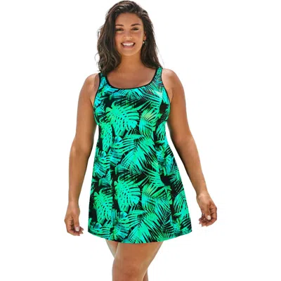 Swimsuits For All Chlorine Resistant Tank Swimdress In Black