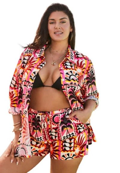 Swimsuits For All Cotton Beach Shirt Cover Up In Multi