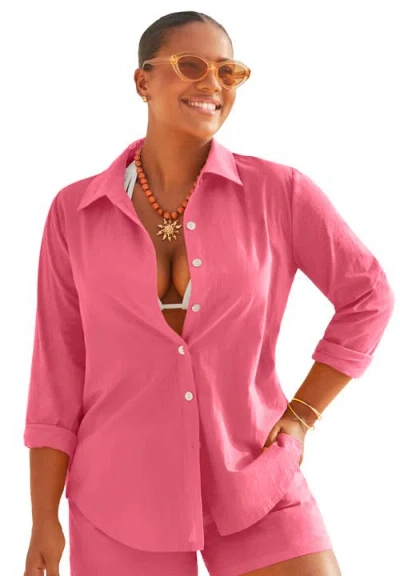 Swimsuits For All Cotton Beach Shirt Cover Up In Pink