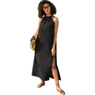 Swimsuits For All Cotton High Neck Maxi Dress Cover Up In Black