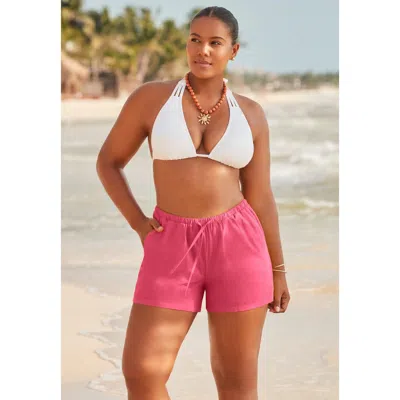 Swimsuits For All Cotton Tie-front Cover Up Shorts In Pink