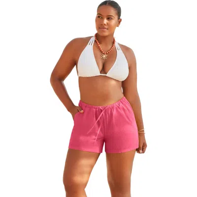 Swimsuits For All Cotton Tie-front Cover Up Shorts In Pink
