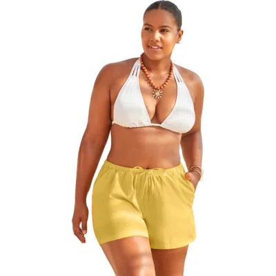 Swimsuits For All Cotton Tie-front Cover Up Shorts In Yellow