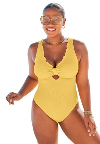 Swimsuits For All Crinkle Knot Front One Piece Swimsuit In Yellow