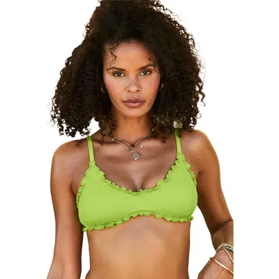 Swimsuits For All Crinkle Lettuce Trim Bikini Top In Green