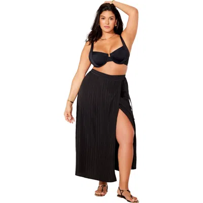 Swimsuits For All Crinkle Pleat Wrap Skirt Cover Up In Black