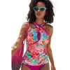 Swimsuits For All Crisscross High Neck Tankini Top In Multi