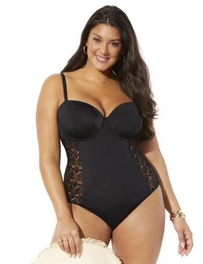Swimsuits For All Crochet Underwire One Piece Swimsuit In Black