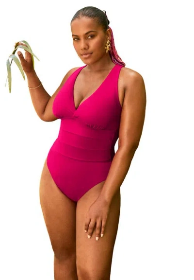 Swimsuits For All Crossback V-neck One Piece Swimsuit In Multi