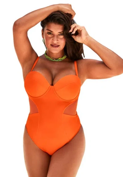 Swimsuits For All Cup Sized Mesh Underwire One Piece Swimsuit In Multi