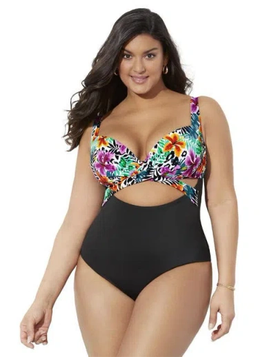 Swimsuits For All Cut Out Underwire One Piece Swimsuit In Multi
