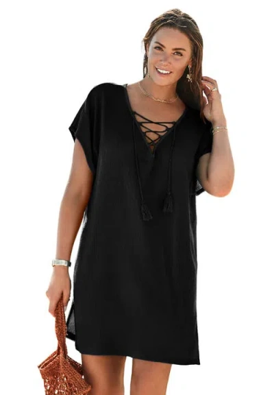 Swimsuits For All Esme Lace Up Cover Up Dress In Black