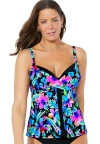 Swimsuits For All Faux Flyaway Underwire Tankini Top In Multi