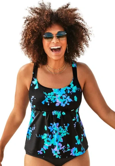 Swimsuits For All Flared Tankini Top In Black