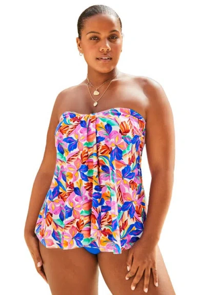 Swimsuits For All Flyaway Bandeau Tankini Top In Multi