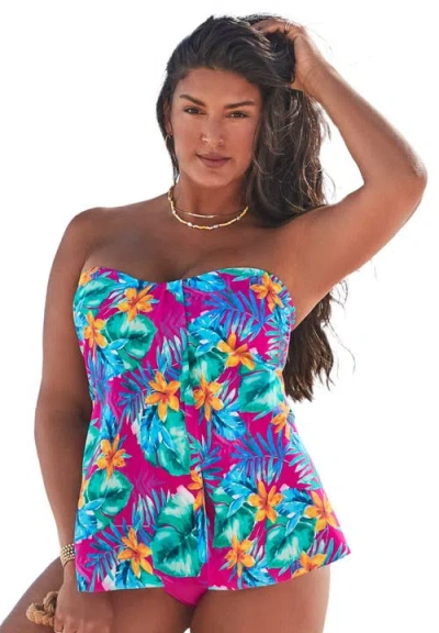 Swimsuits For All Flyaway Bandeau Tankini Top In Purple