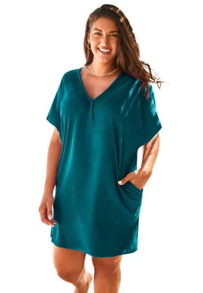 Swimsuits For All French Terry Lightweight Cover Up Tunic In Blue
