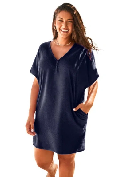 Swimsuits For All French Terry Lightweight Cover Up Tunic In Blue