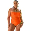 Swimsuits For All Fringe Bandeau One Piece Swimsuit In Orange