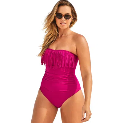 Swimsuits For All Fringe Bandeau One Piece Swimsuit In Pink
