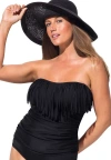 Swimsuits For All Fringe Bandeau Tankini Top In Black