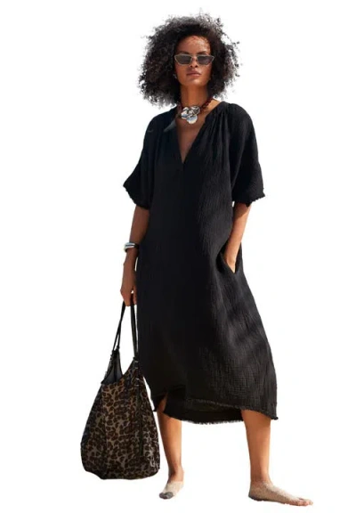 Swimsuits For All Gauze High-low Sun Dress Cover Up In Black