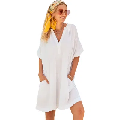 Swimsuits For All Gauze V-neck Cover Up In White