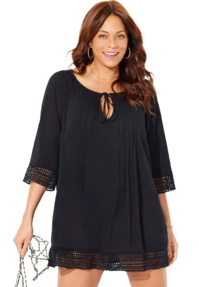 Swimsuits For All Giana Crochet Cover Up Tunic In Black