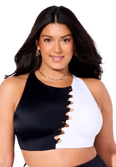 Swimsuits For All High Neck Color Block Bikini Top In Multi