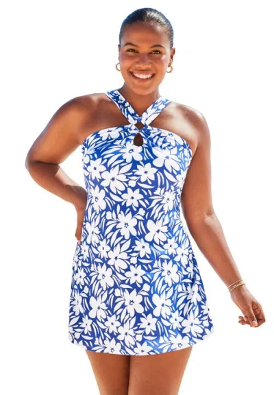Swimsuits For All High Neck Halter Ring Swimdress In Multi