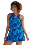 Swimsuits For All High Neck Two Piece Racerback Swimdress In Blue