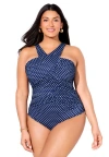 Swimsuits For All High Neck Wrap One Piece Swimsuit In Blue