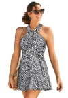 Swimsuits For All High Neck Wrap Swimdress In Multi