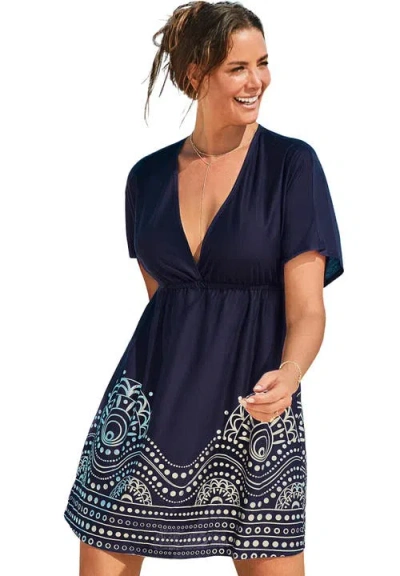 Swimsuits For All Kate V-neck Cover Up Dress In Blue