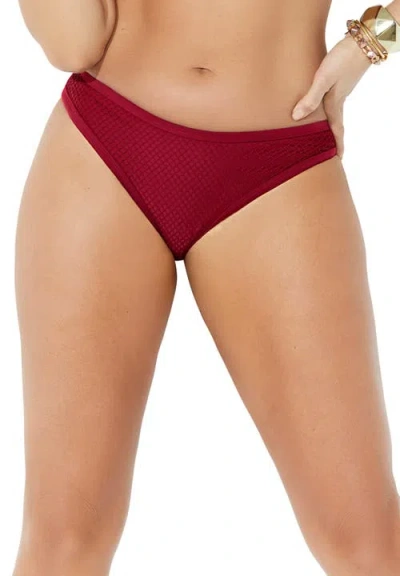Swimsuits For All Knit Mesh Overlay Bikini Bottom In Burgundy