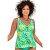 Swimsuits For All Knot Front V-neck Underwire Tankini Top In Green