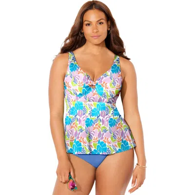 Swimsuits For All Knot Front V-neck Underwire Tankini Top In Multi