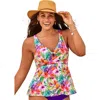 Swimsuits For All Knot Front V-neck Underwire Tankini Top In Multi
