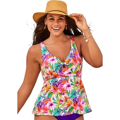 Swimsuits For All Knot Front V-neck Underwire Tankini Top In Multi