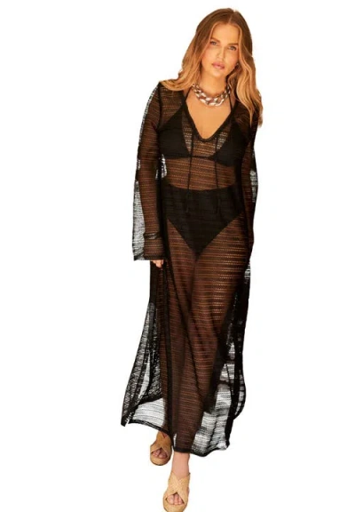 Swimsuits For All Lightweight Crochet V-neck Dress Cover Up In Black