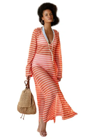 Swimsuits For All Lightweight Crochet V-neck Dress Cover Up In Orange