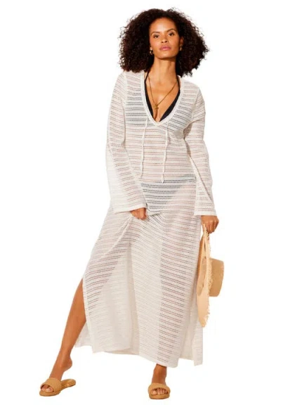 Swimsuits For All Lightweight Crochet V-neck Dress Cover Up In White