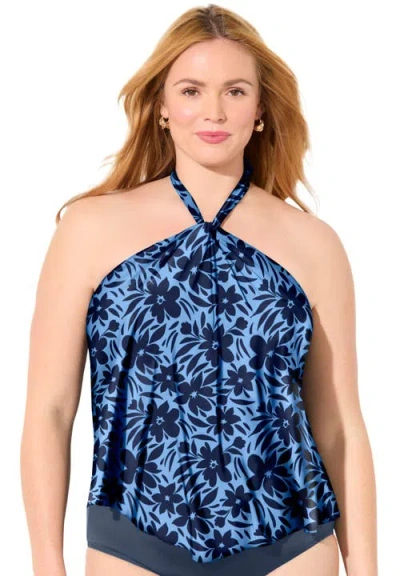 Swimsuits For All Lightweight Halter Tankini Top In Blue