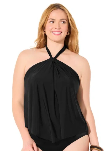 Swimsuits For All Lightweight Halter Tankini Top In Black