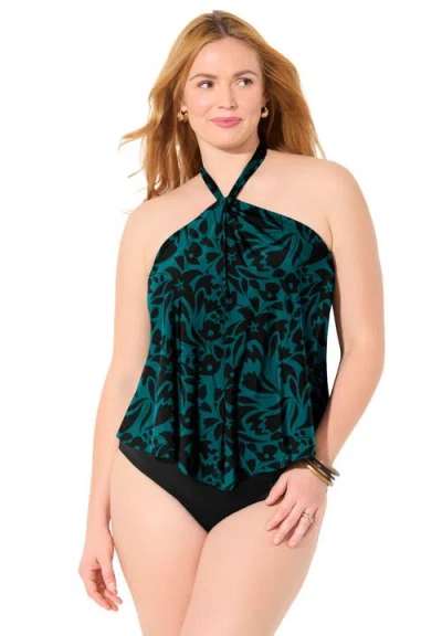 Swimsuits For All Lightweight Halter Tankini Top In Blue